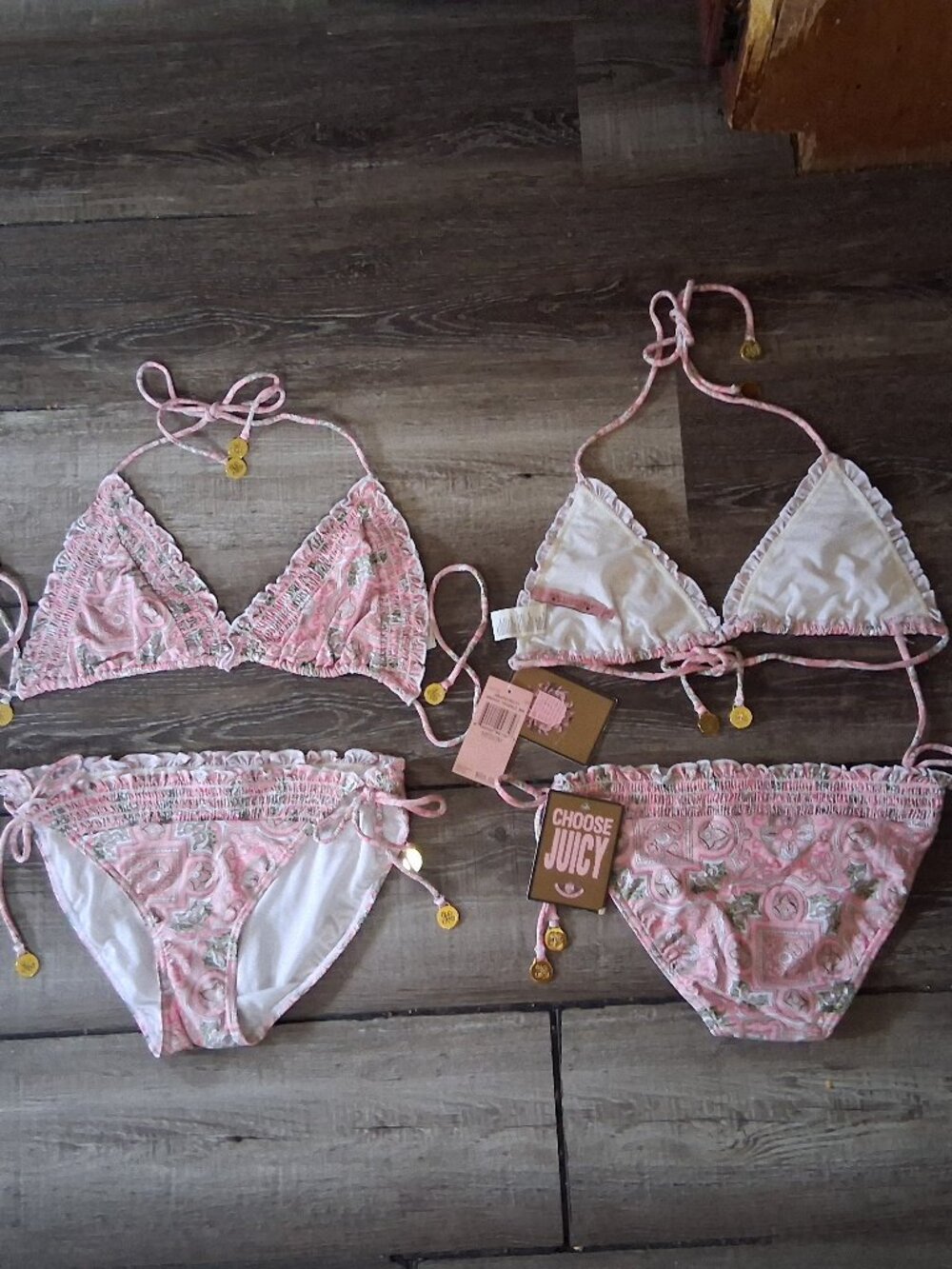 JUICY COUTURE PINK SMOCKED STRING BIKINI Medium or Large NEW - Picture 3 of 14